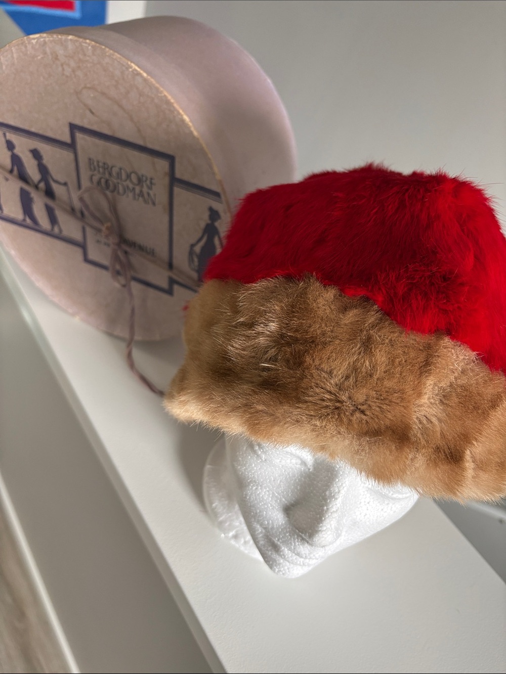 Vintage Red and Brown Fur Cloche Hat